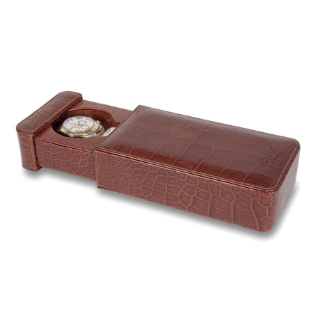Portman Single Watch Slip Case // Brown Leather Crocodile Pattern