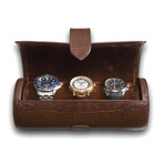 Portman Triple Watch Roll // Brown Leather Crocodile Pattern
