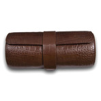 Portman Triple Watch Roll // Brown Leather Crocodile Pattern