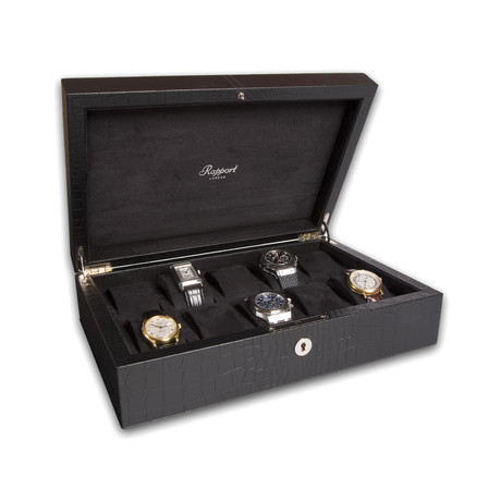 Portman 10 Watch Collector Case // Black Leather Crocodile Pattern