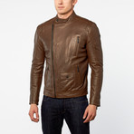 Barney + Taylor // Mottram Lamb Leather Asymmetric Biker Jacket // Brown (2XL)