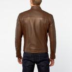 Barney + Taylor // Mottram Lamb Leather Asymmetric Biker Jacket // Brown (S)