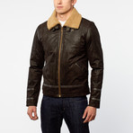 Barneys // Split Leather Aviator Jacket // Brown (L)