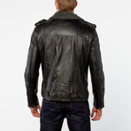 Barneys // Sheep Leather Asymmetric Aviator Jacket // Black (XL)