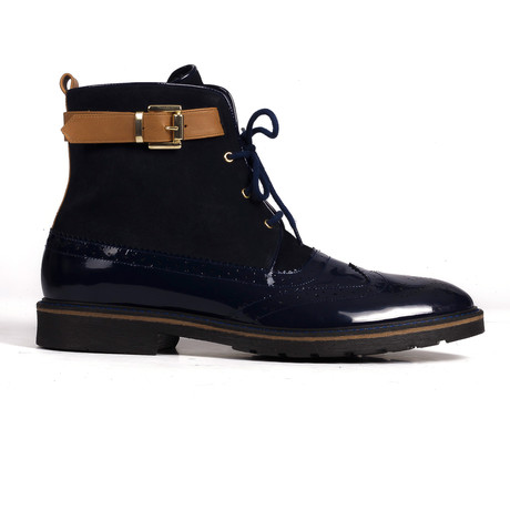 Patent + Split Leather Boot // Navy Blue + Cognac (Euro: 40)