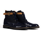 Patent + Split Leather Boot // Navy Blue + Cognac (Euro: 40)