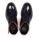 Patent + Split Leather Boot // Navy Blue + Cognac (Euro: 40)