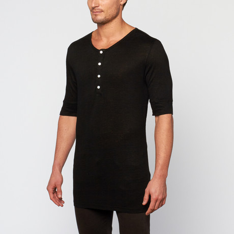 Henley Linen Tee // Black Melange (XS)