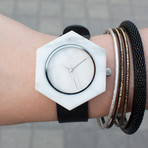 White Marble Hex Swiss Quartz // Black Strap