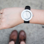 White Marble Round Swiss Quartz // Black Strap