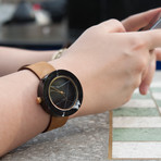 Black Marble Round Swiss Quartz // Tan Strap