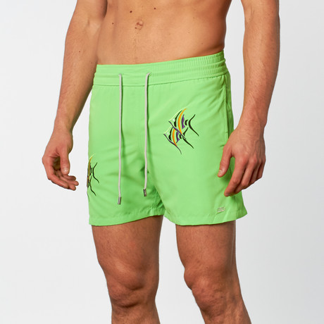 Angel Fish Embroidered Swim Short // Neon Green (S)
