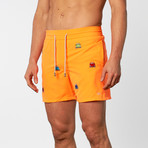 VW Beetle Embroidered Swim Short // Neon Orange (S)