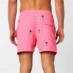 Dark Skull Embroidered Swim Short // Neon Fuchsia (S)