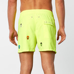 Skulls Embroidered Swim Short // Neon Yellow (2XL)