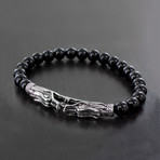 Stainless Steel Dragon Heads Stretch Bracelet // Black Onyx