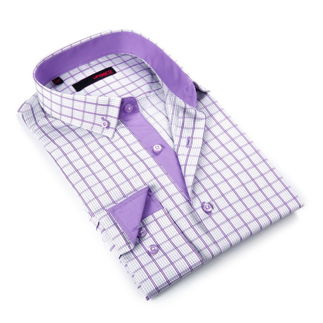 Button-Down Shirt // Grey + Purple Grid (S)