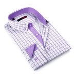 Button-Down Shirt // Grey + Purple Grid (L)