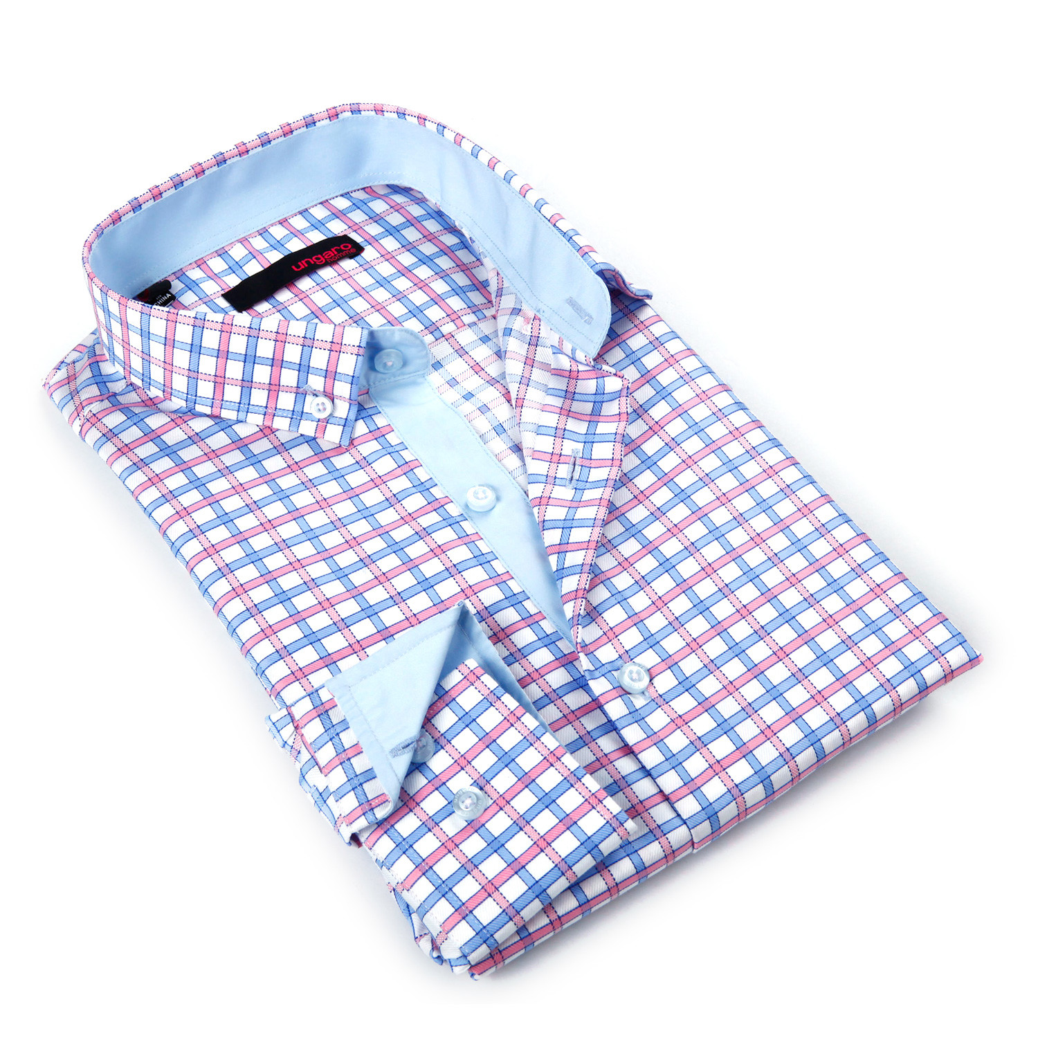 Button-Down Shirt // Light Blue + Pink Plaid (XL) - Ungaro Homme ...