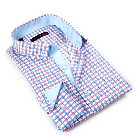 Button-Down Shirt // Light Blue + Pink Plaid (S)