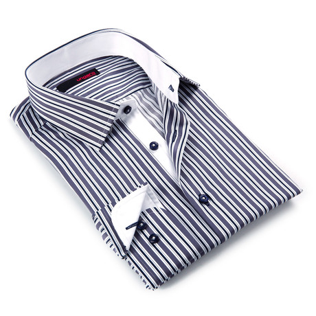 Button-Up Shirt // Grey + Black Thin Stripe (S)