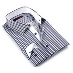 Button-Up Shirt // Grey + Black Thin Stripe (L)