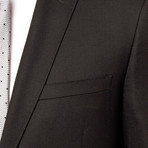 Rivelino // 2 Piece Suit Slim Fit // Black Solid Wool Twill (US: 34S)