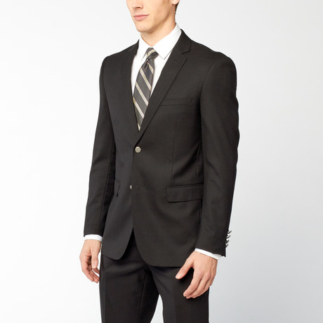 Rivelino // 2 Piece Suit Slim Fit // Black Solid Wool Twill (US: 34S)