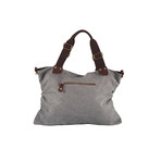 Canvas + Leather Flap Shopping Bag