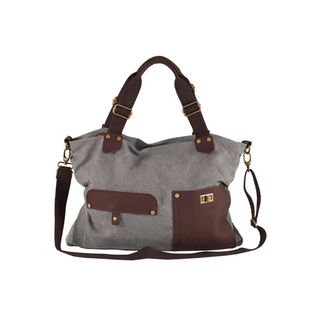 Canvas + Leather Flap Shopping Bag