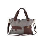 Canvas + Leather Flap Shopping Bag