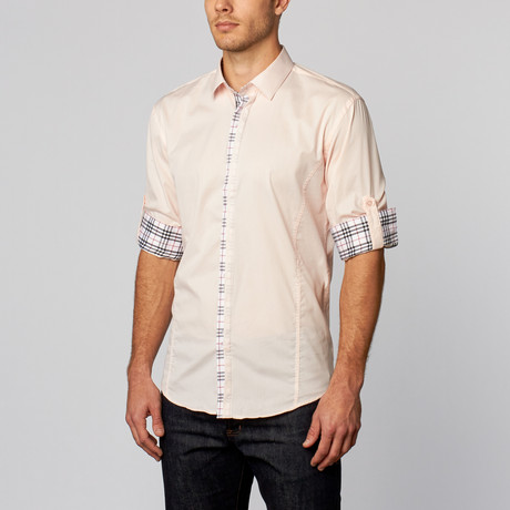 Plaid Cuff Button-Up Shirt // Pink (S)