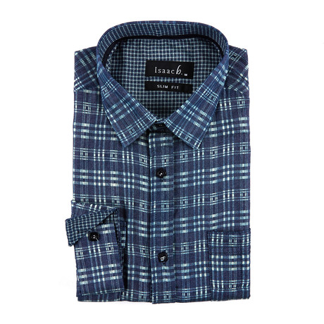 Diagonal Plaid Button-Up Shirt // Blue (S)