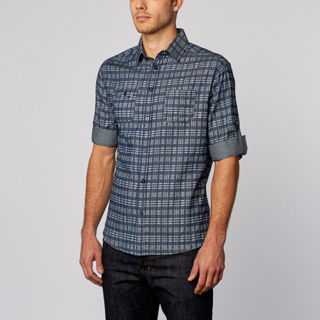 Isaac b. // Plaid Button-Up Shirt // Navy (S)