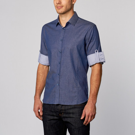 Isaac b. // Chambray Button-Up Shirt // Navy (XL)