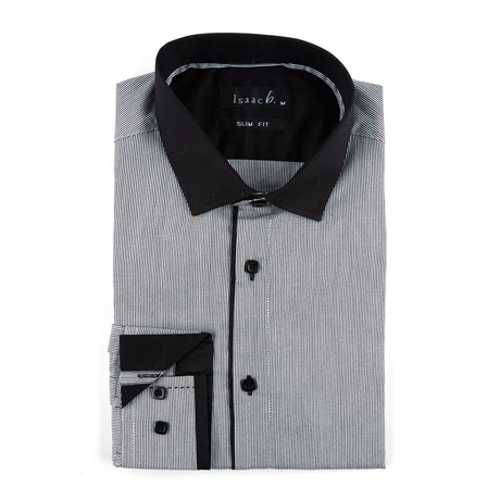 Contrast Collar Pinstripe Shirt // Black (S)