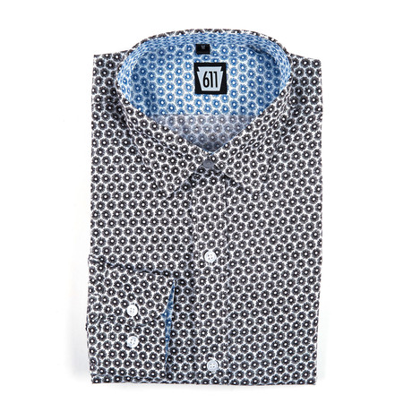 Starburst Button-Up Shirt // White + Black + Blue (XS)