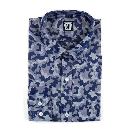 Stealthy Amphibian Button-Up Shirt // Blue Camo (XS)