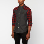 Long-Sleeve Denim + Flannel Combo // Black + Red (S)