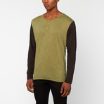 Long-Sleeve Slub Contrast Henley // Green + Black (2XL)