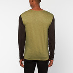 Long-Sleeve Slub Contrast Henley // Green + Black (2XL)