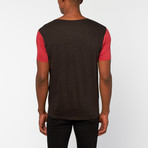 Short-Sleeve Slub Contrast Henley // Red + Black (M)