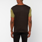 Short-Sleeve Slub Contrast Henley // Green + Black (XL)