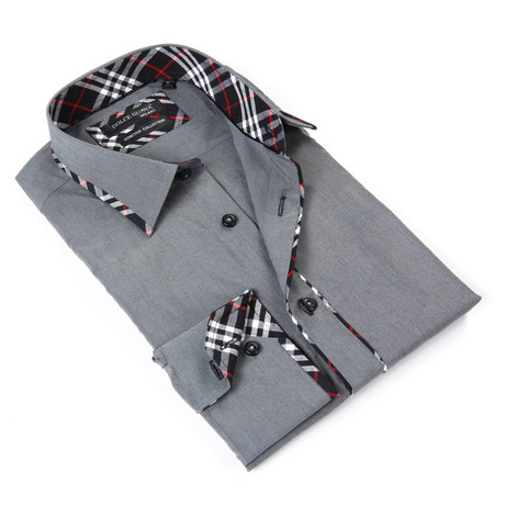 Button-Up Shirt + Plaid Trim // Grey (S)