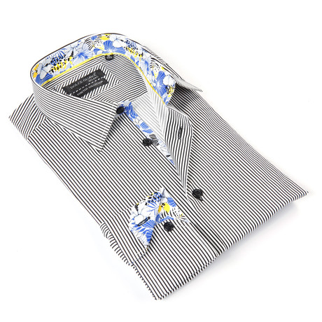 Button-Up Shirt + Floral Trim // Black Stripe (S)