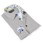 Button-Up Shirt + Floral Trim // Black Stripe (2XL)