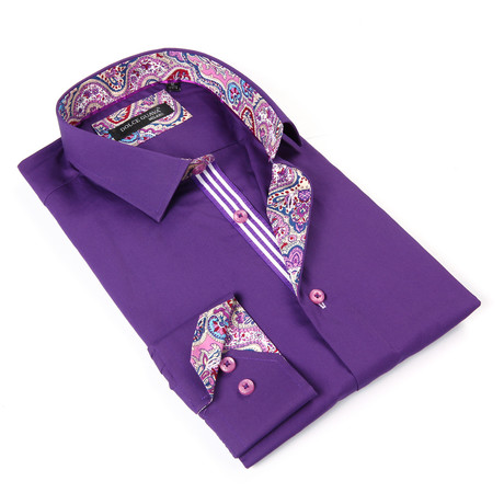 Button-Up Shirt + Paisley Trim // Purple (S)