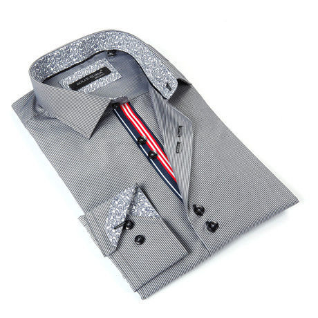 Button-Up Shirt + Striped Plaquet // Grey Stripe (S)