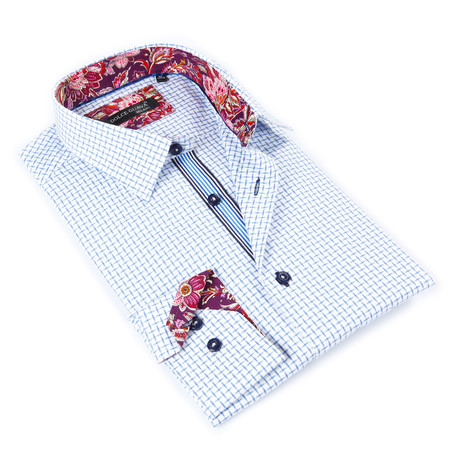 Button-Up Floral Shirt + Paisley Trim // Criss Cross Blue (S)