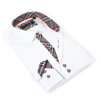 Button-Up Shirt + Dark Plaid Trim // Textured White Stripe (XL)